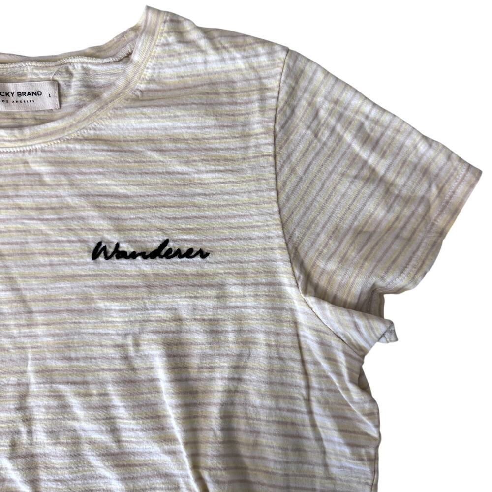 Lucky Brand Embroidered Striped Cotton T-Shirt Women's Size Large
